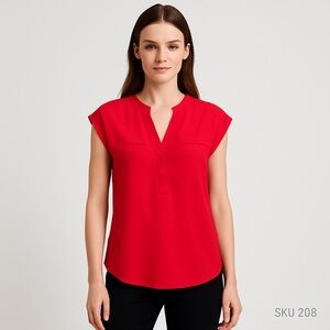 The Limited | Red V-Neck Cap Sleeve Blouse Small